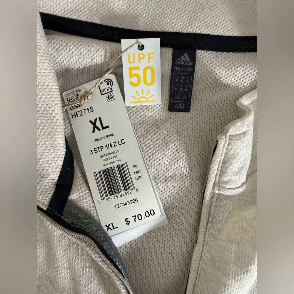 NWT Adidas Men's Club 1/4 Zip Sweatshirt - Clear Brown Melange - XL